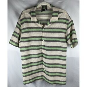 Fried Waters Mens Medium Multicolor Crotchet Style Button Up Shirt Summer Casual